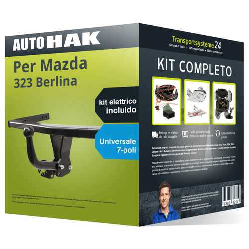 STEINHOF Gancio Di Traino Fisso Per Mazda 3 BL 5 Porte 2009-2014 – Con Kit Elettrico Universale 7 Poli, Omologato, Portata 1765 Kg