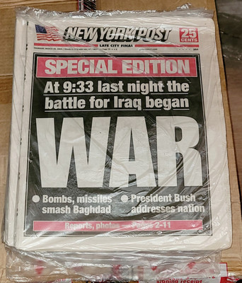 US ATTACKS URAQ NY POST NEWSPAPER MARCH 20 2003 ALWAYS KEPT IN PLASTIC 