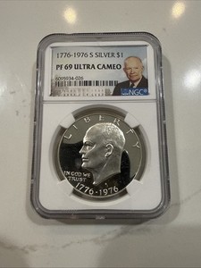 1776-1976 S Eisenhower “Ike” Silver Dollar, Bicentennial, NGC PF 69 Ultra Cameo