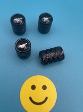 4x Black Tire Valve Stem Logo Caps Covers For Mustang Gt Cobra Shelby