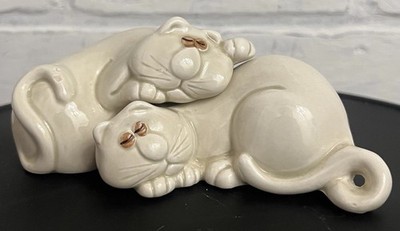 Vintage FF Japan Cat-Nap Sleeping Cats Salt Pepper Shakers Ceramic White Pair