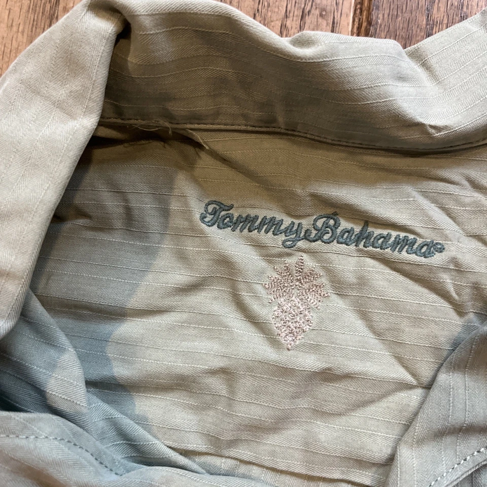 NUEVO CON ETIQUETAS Camisa Tommy Bahama 2XB Isla Sarga Rayas Oxidado Metal Seda Manga Corta Foto 2 de 4