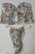 Vintage Victoria  s Secret Floral Sheer Lace Bustier Corset Sz 34 Boned Underwire
