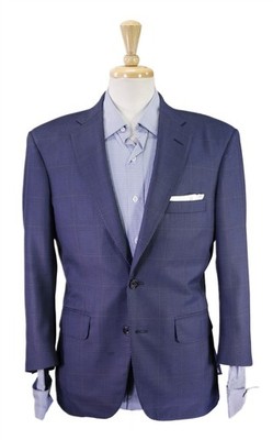 Tom James Custom Tailored Blue Plaid Wool Silk Sportcoat Blazer 40S