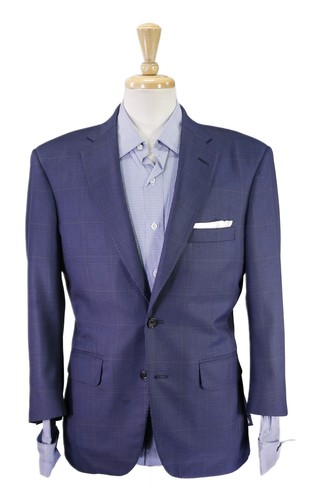 Tom James Custom Tailored Blue Plaid Wool Silk Sportcoat Blazer 40S