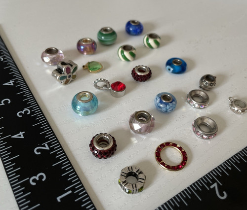 Lot 21 pcs - Silver Tone Charm Bead Sliders Bracelet Necklace Jewelry Art Craft