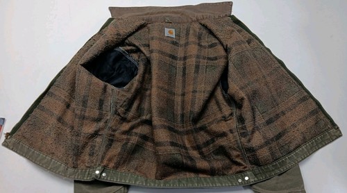 Vintage Carhartt Detroit Jacket J97 MOS Size Large Green Plaid Blanket Lined USA by Carhartt, Size L, $429 - Photo 3