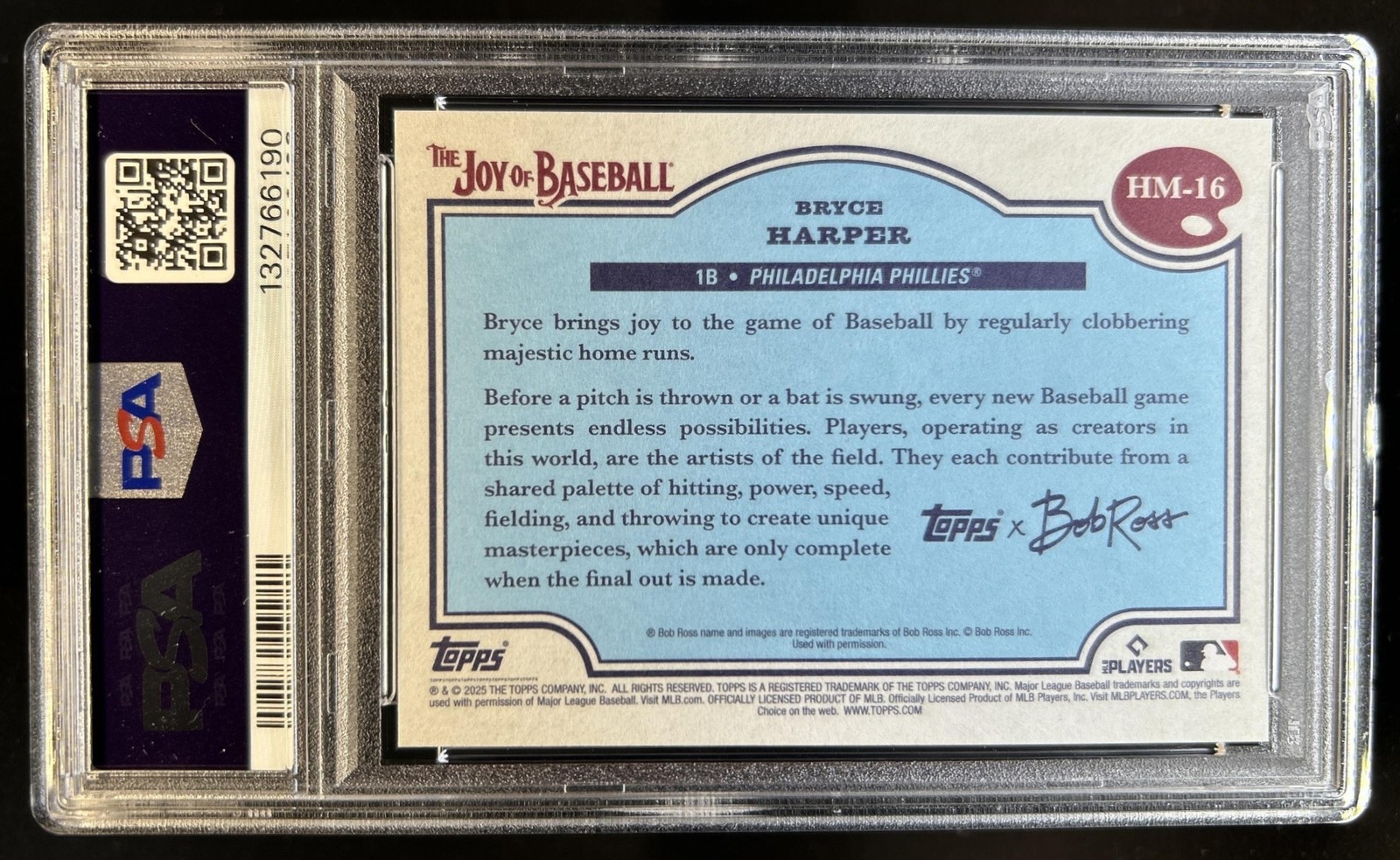 2025 Topps Bob Ross Baseball Bryce Harper Happy Mistake SP #16 PSA 10 GEM MINT view 2