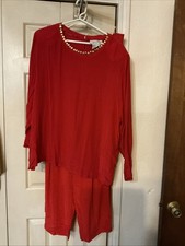Diane Gilman Women's Silk Blouse And Matching Dress Pants. Size 2X. Red