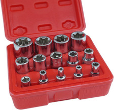 SET Chiavi a Bussola Torx Attacco 1/4" 3/8" 1/2" Femmina Da 4-24 Mm 14 PZ