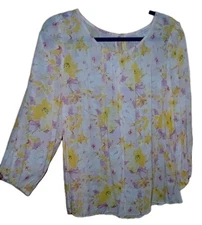 LC LAUREN CONRAD Womens XXL Floral Peasant Ruffles 3/4 Sleeve Top Multicolor 