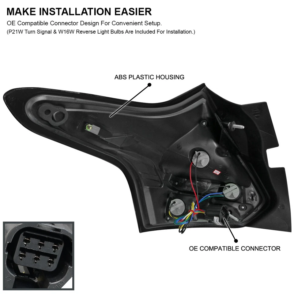 Smoke Fits 2012-2014 Ford Focus Hatchback LED Tube Tail Lights Brake Lamps Pair Foto 4 de 4