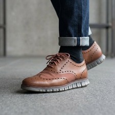 Cole Haan Zerogrand Wingtip Oxford Men 10.5 Brown Leather Laser Cut Brogue Shoes