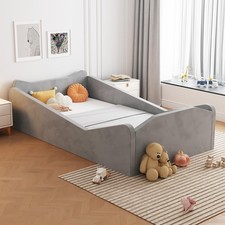 Toddler Bed, Floor Bed with Safety Guadrail, Montessori Toddler Bed with Anim...