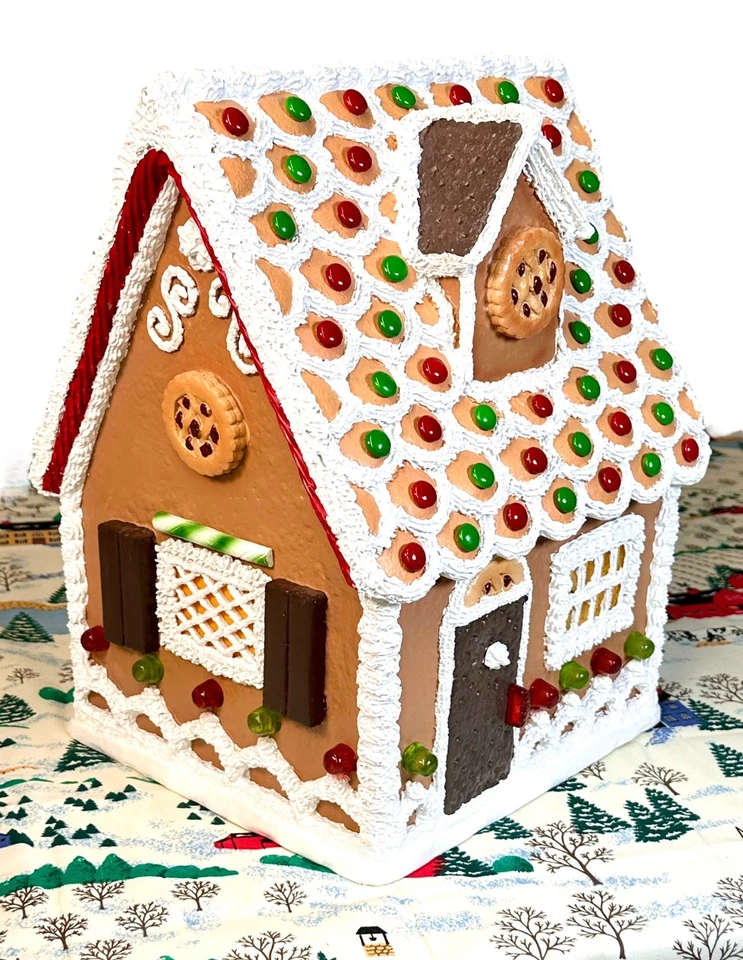 BIG Byers Choice Chocolate Shutter Chalet Gingerbread House 14" High EXC COND - Image 3 of 4