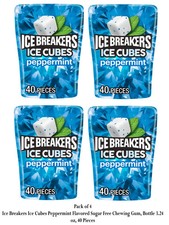 ICE BREAKERS Ice Cubes Peppermint Sugar Free Chewing Gum Bottle, 3.24oz 4 Pack 