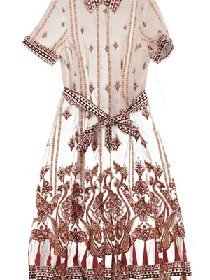 Karen Millen Shirt Midi Dress UK10 in Cream RRP £189 - Image 1 of 4