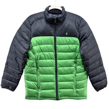 Polo Ralph Lauren Jacket Boys XL Green Navy Puffer Down Winter Zip