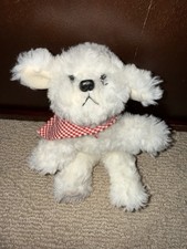 Russ Muffin Jr. White Bichon Frise Puppy Dog Plush Red Bandana EUC