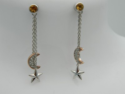 Welsh Clogau Silver & 9ct Rose Gold 'Out Of This World' Citrine Drop Earrings