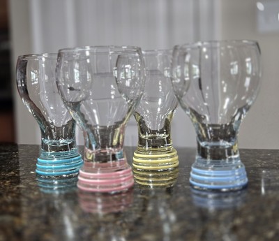 FIESTA Set Of 4 Beer Water Tea Beverage 16oz Drinking Glasses 4 Color Bands EUC