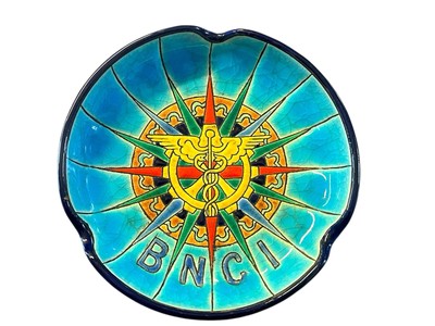 Emaux de Longwy Aschenbecher Ascher Keramik blau BNCI H 3 Ø 13 cm ashtray 52474