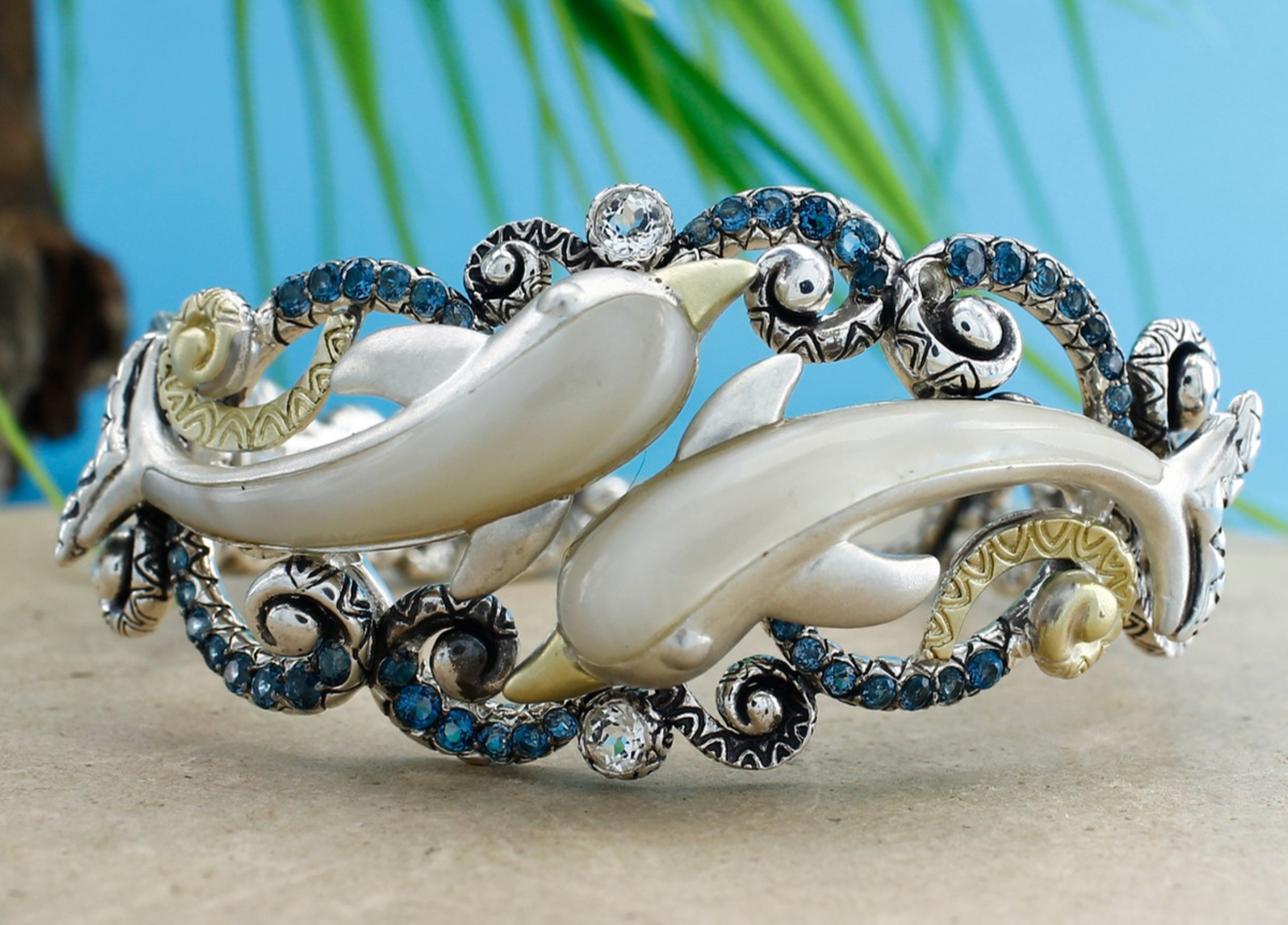 QVC Barbara Bixby Sterling Silver 18K Gold Dolphin Cuff Bracelet