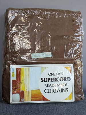 Vintage Supercord Nussbraun 70er Jahre Vorhänge 46 cm breit x 90 cm Tropfen