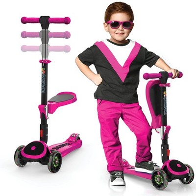 SKIDEE Kick Scooter for Kids 3-5 | Foldable 3 Wheel Y200- w/o music, Pink 