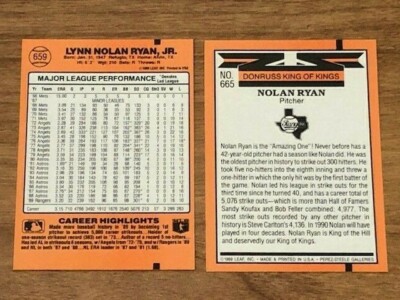 1990 Nolan Ryan 2 ERROR CARDS - King of Kings and 5000 K's - MINT