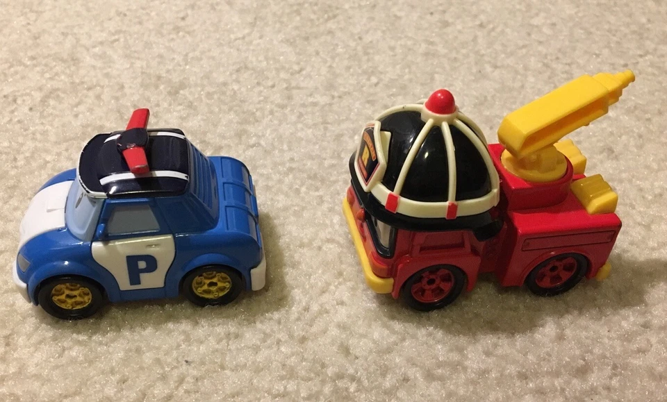 Robocar Poli Lote de 2 Metal Diecast Vehículo de Juguete Figura Camión de Bomberos Roy Policía Poli Foto 3 de 4