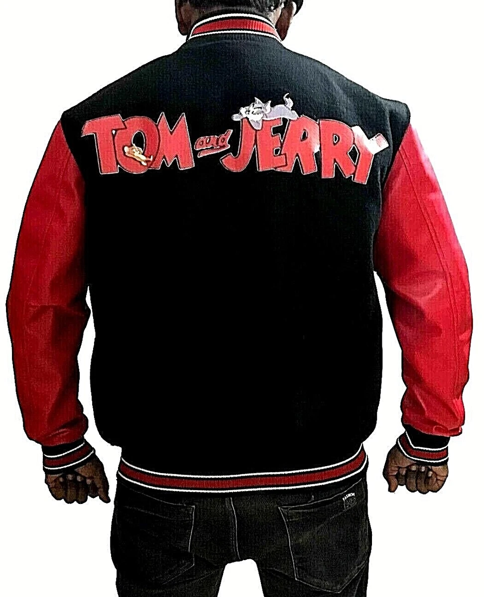 MEN'S TOM AND JERRY BLACK WOOL LETTERMAN VARSITY JACKET - ALL