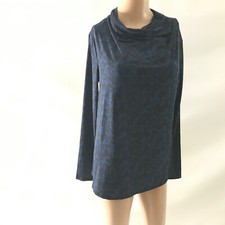 Halston Heritage Size S Pleated Drape Top Pullover Longsleeve Blue HHWW2110021