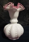 Vintage Fenton Silver Crest Beaded Melon Cased Pink Milk Glass Vase