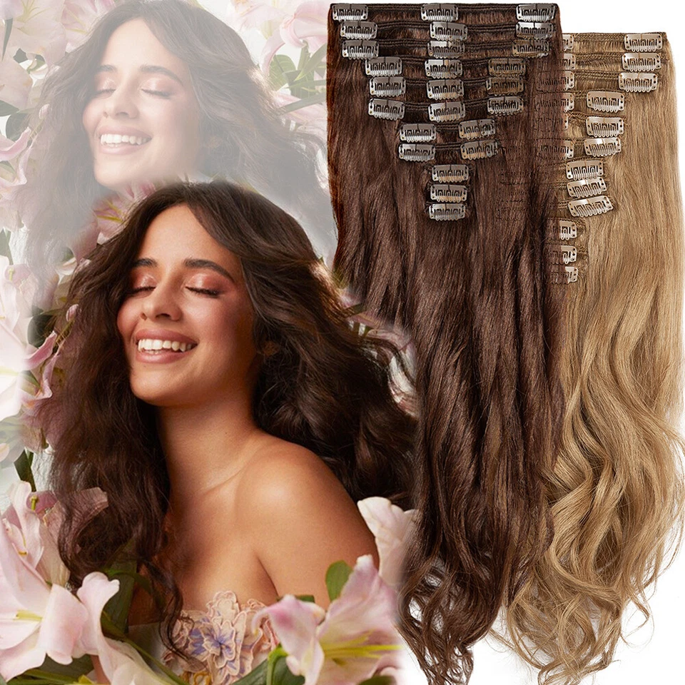 Mega Thick Clip in 100% Remy Human Hair Extensions Full Head Black Brown Ombre U - image 2 of 4