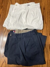 Lot of 2 Mens Pants 40 x 32 Beige, Blue Tommy Hilfiger Polo Ralph Lauren w/Flaws