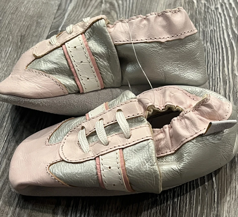 Mini Star TM Bebé Niña Rosa Plata Cuero Genuino Cuna Snickers Zapatos XL 18-24 Foto 2 de 4
