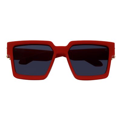 TWO BILLION - Large Horn Rimmed Fashion Square Sunglasses Gloss Red-Gold Smoke