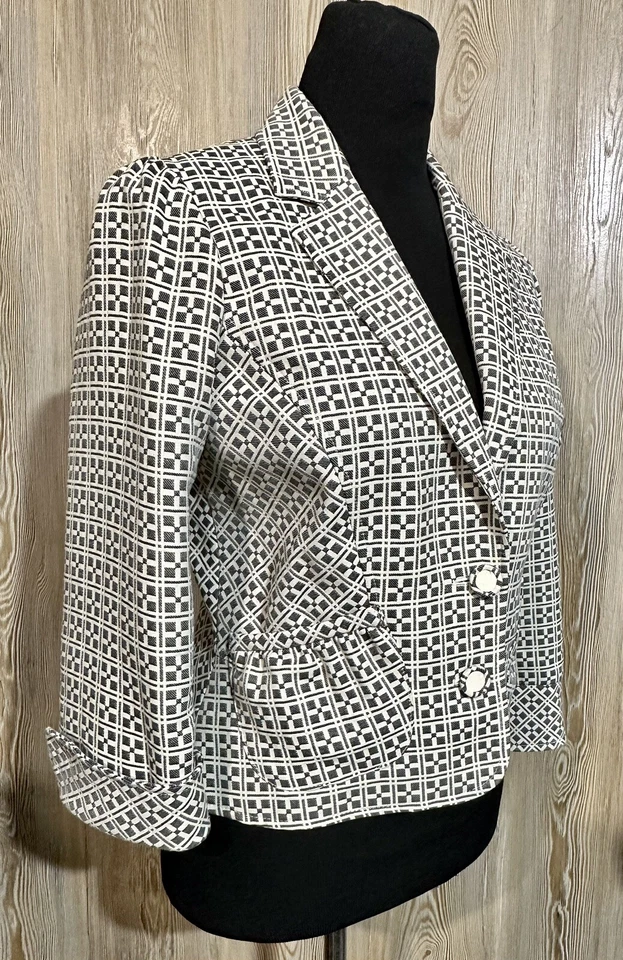 Chaqueta Mittsie Diane Von Furstenberg Gris Crema Manga 3/4 Peplum Talla 10 Foto 3 de 4