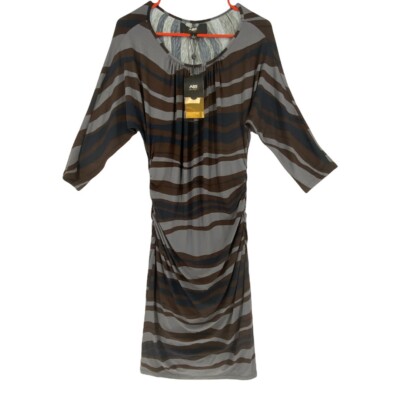 ABS by Allen Schwartz Ladies Short Sleeve Knit Dress Brown/Gray/Black Size L