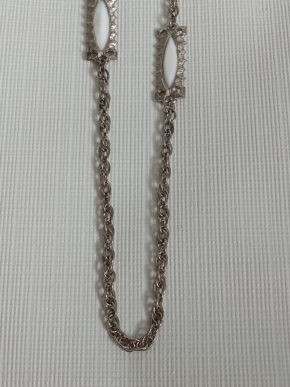 Silver Toned Long Length Solid White & Metal Rect… - image 3