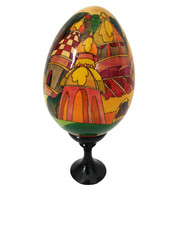 Vtg Russian Folk Art Hand Painted And Artist Signed Wood Egg