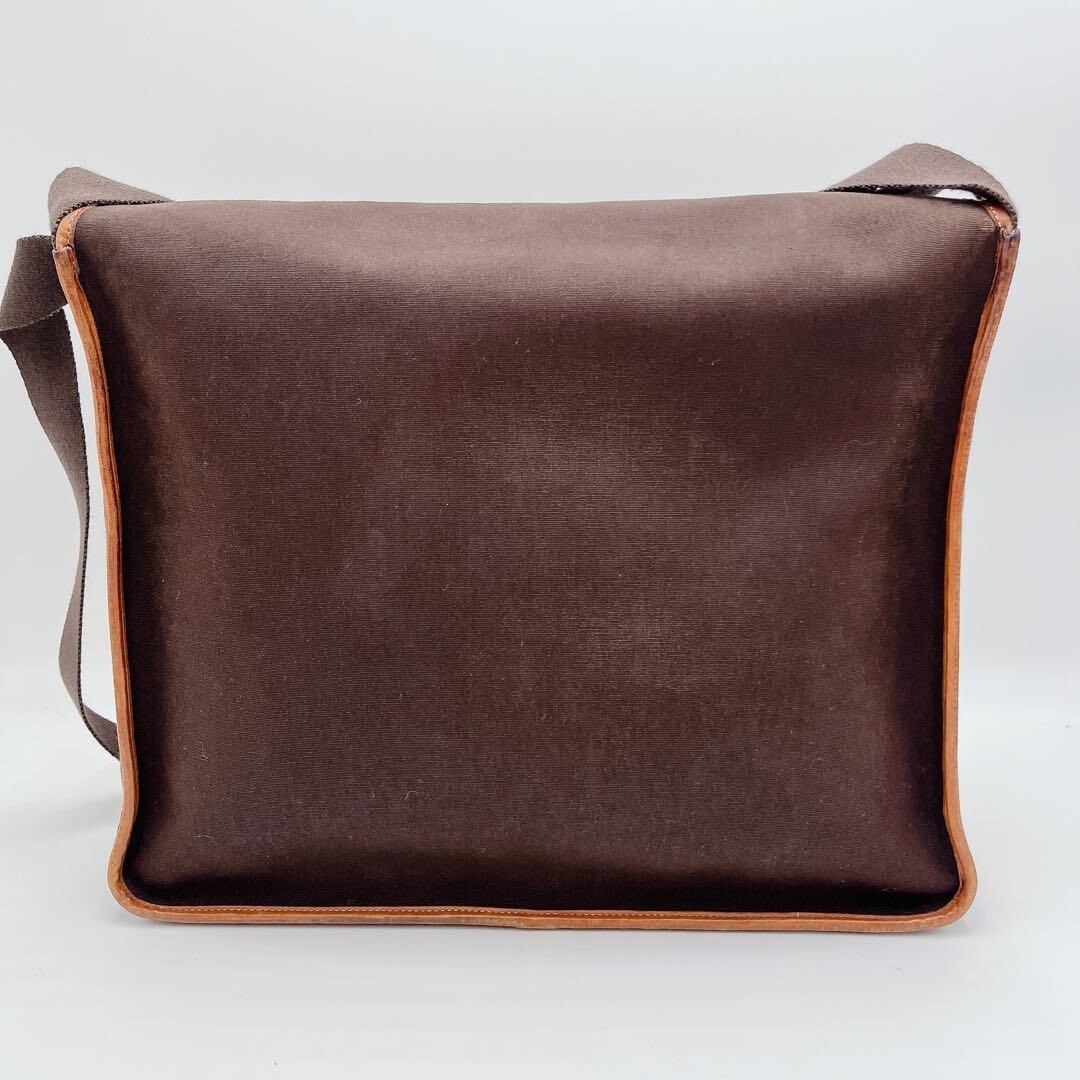 HERMES Buena Ventura GM Brown Canvas Shoulder Bag Leather Rare 