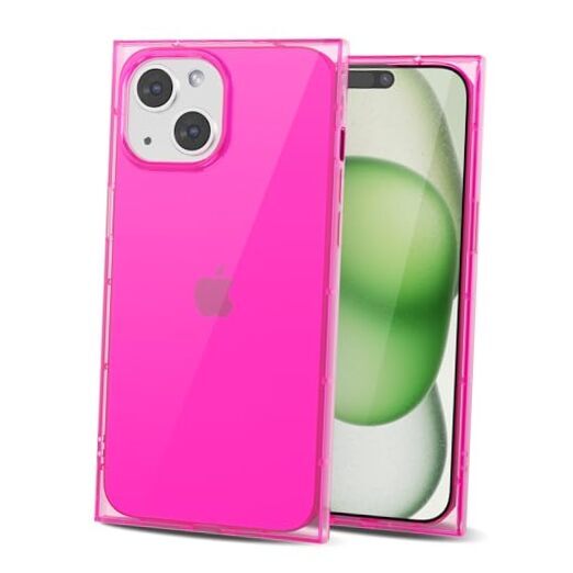 for iPhone Clear Case Rectangle Edge, Transparent Aesthetic Trendy 15 Hot Pink