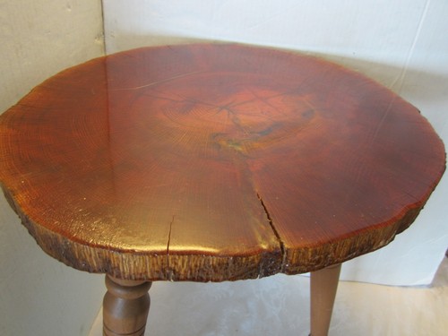 Vintage Handcrafted Slab Wood life edge side-end Table 17"T 1960's MCM - Picture 9 of 9