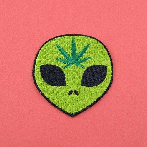 Alien Weed Iron On Patch little green man head face area 51 conspiracy