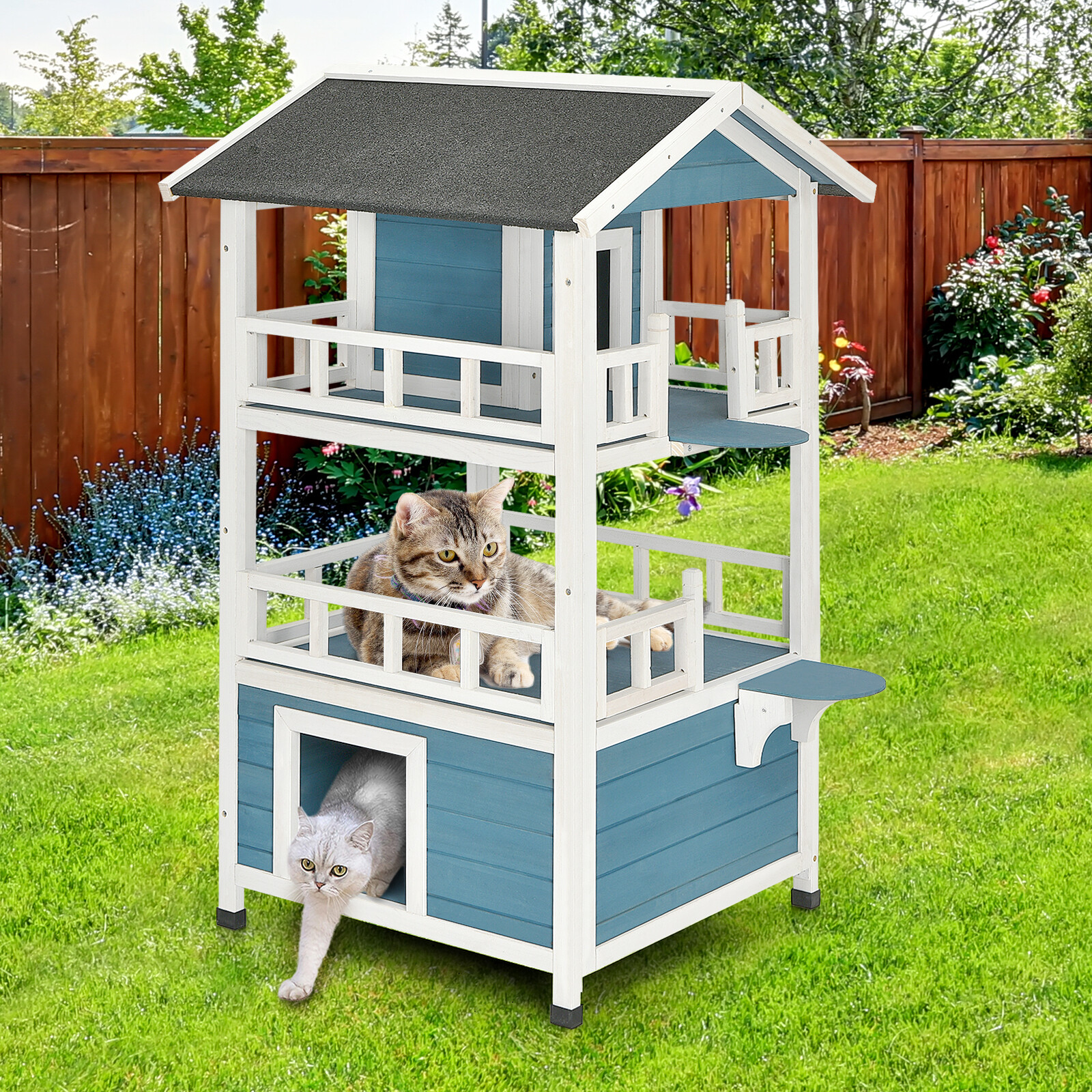 3Tier Wooden Cat House Dog Puppy Pet Wooden Garden Den Shelter Outdoor Indoor eBay