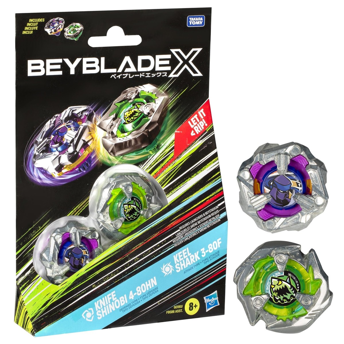 Beyblade X Dual Pack Knife Shinobi 480HN Keel Shark 380F Spinning