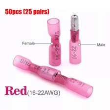 50x Red Heat Shrink Bullet Wire Connectors 22-16AWG Crimp Terminals Female Male