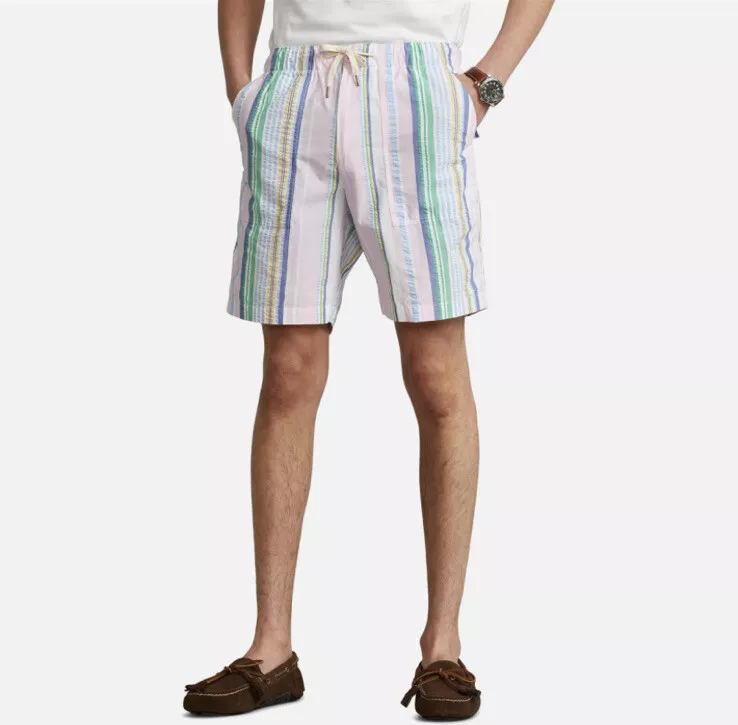 Polo Ralph Lauren Men’s Pink Striped Relaxed Fit Seersucker Shorts Sz: Large